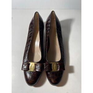 Salvatore Ferragamo  Brown Crocodile Pattern Women's Shoes